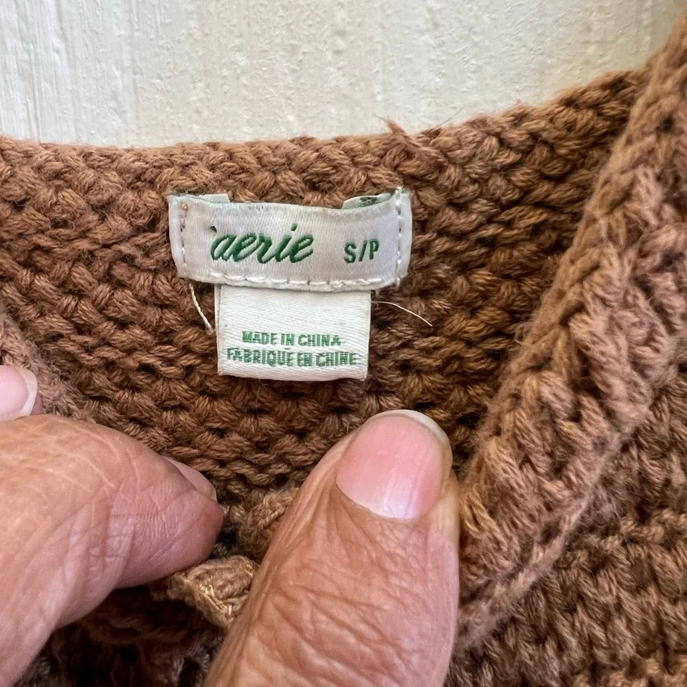 Aerie 100% Cotton Brown Crochet Knit Tank Dress Boho Beach Small NWOT - Picture 3 of 8
